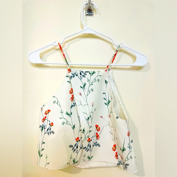 Zara Women Delicate Floral Off-White Halter Spaghetti Strap Crop Top - Picture 2 of 3
